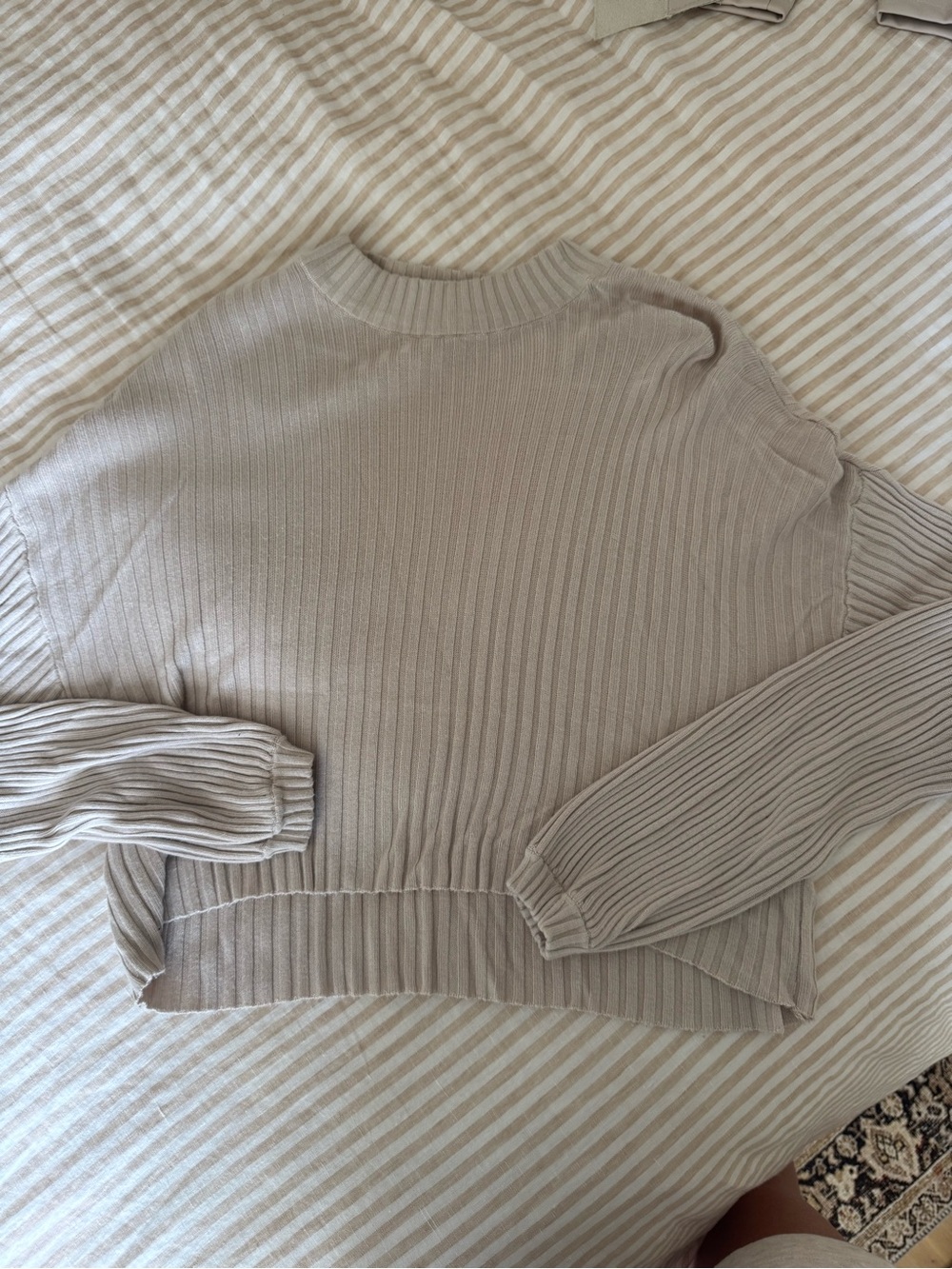 BB Dakota Ribbed Crewneck Sweater in Light Beige